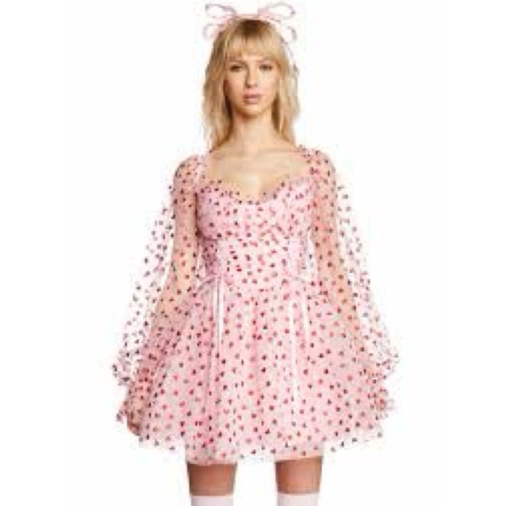 Sugar Thrillz Heavenly Affair Pink Polka Dot Tulle Mini Dress XS